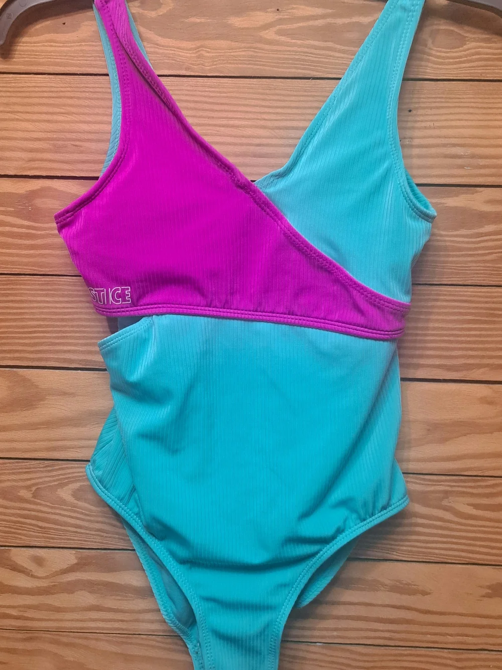Girls Justice Teal And Pink One-Piece Swimsuit Padded Sz L 12/14